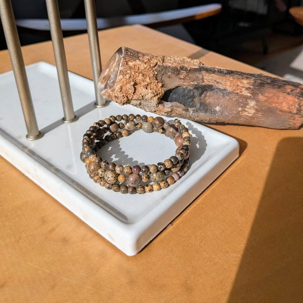Natural Artistic Jasper Stone Memory Wire Bracelet